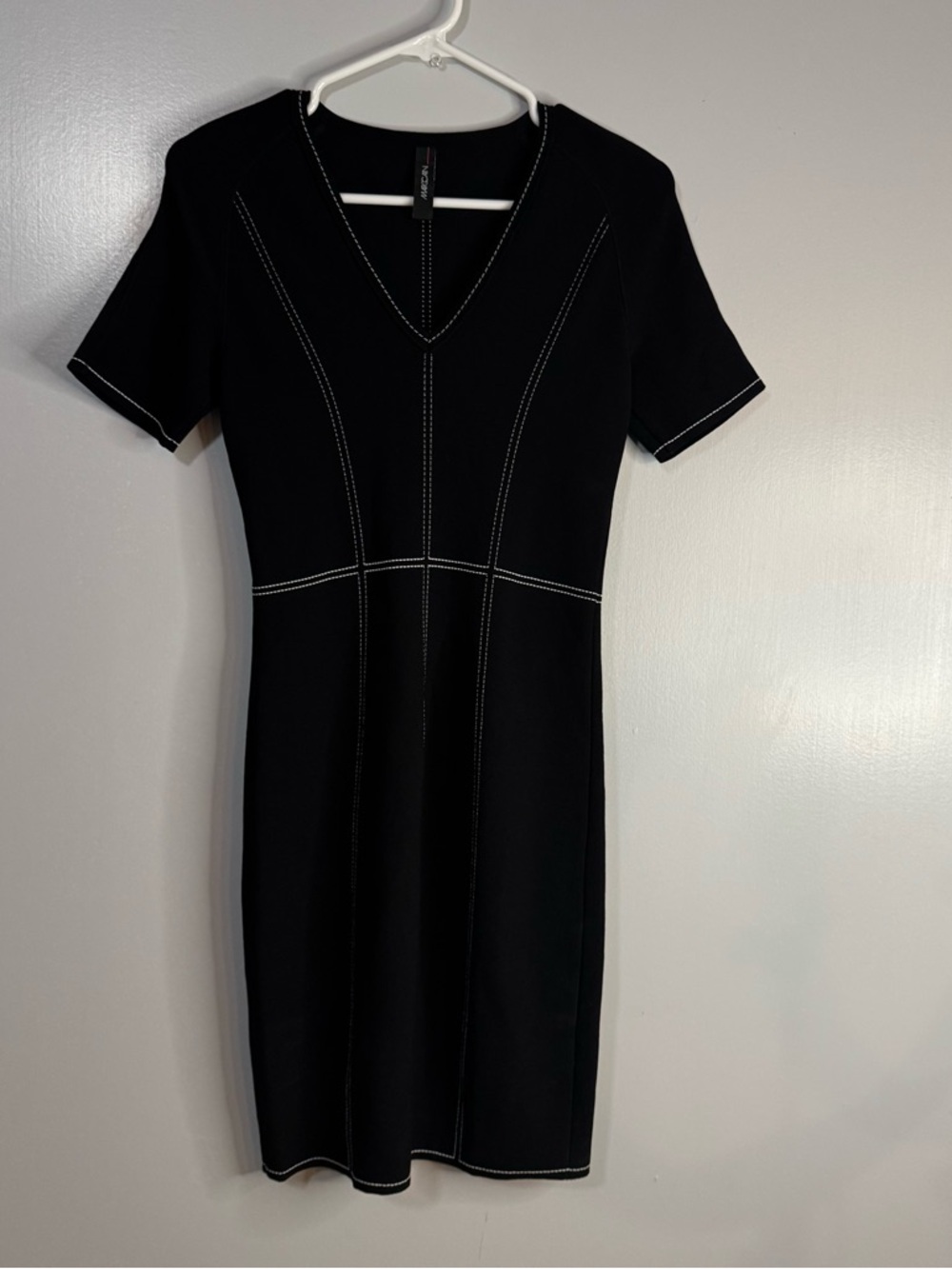 Marc Cain Black Midi Dress with White Contrast Stitching Size XS